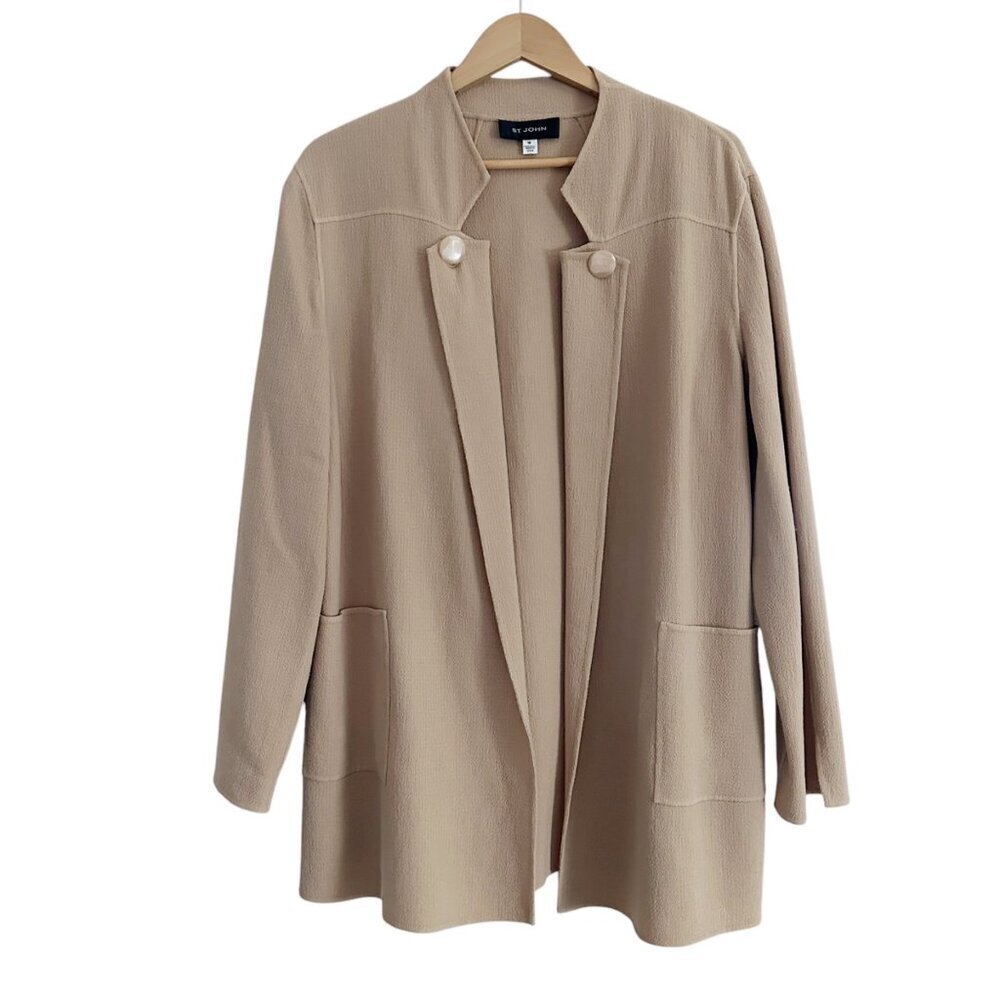 St. John Open Front Wool Blazer Womens Size 16 Old Money Dog Show Minimalist